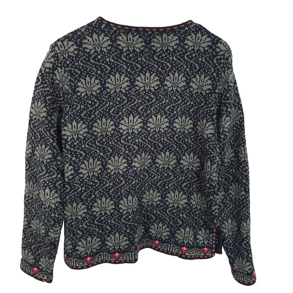 Nomadic Traders Cardigan Womens Medium Green Black Nordic Long Sleeve Zip Up - Picture 2 of 7